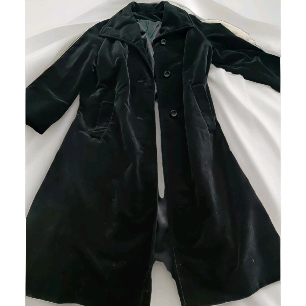 Vintage Lorovi Women's Black Button Front Collared Lined Long Overcoat Sz 6